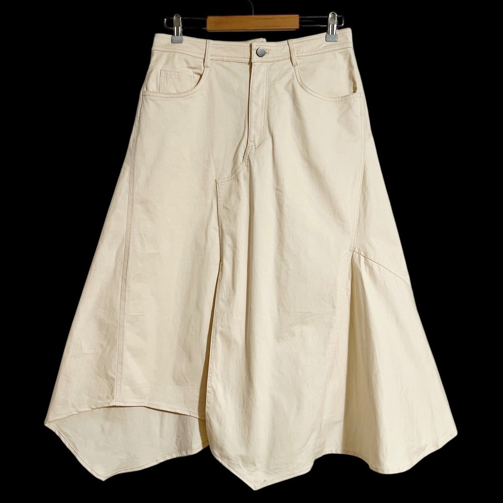 ZARA Asymmetrical‎ Midi Skirt Cream Cotton Blend Size Medium